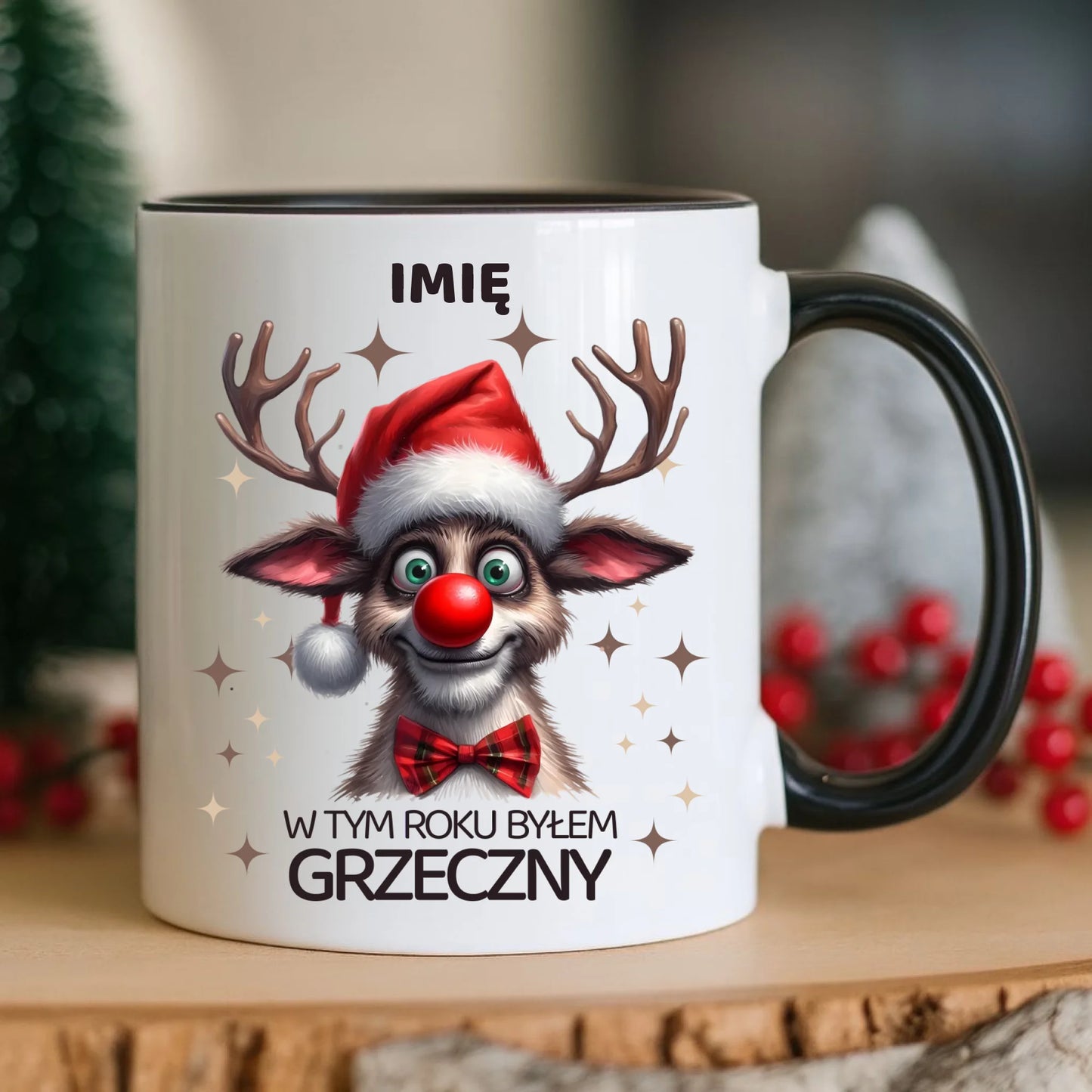 Kubek świąteczny - Renifer W tym roku byłem grzeczny - personalizowany BN96 - StoryCups.pl