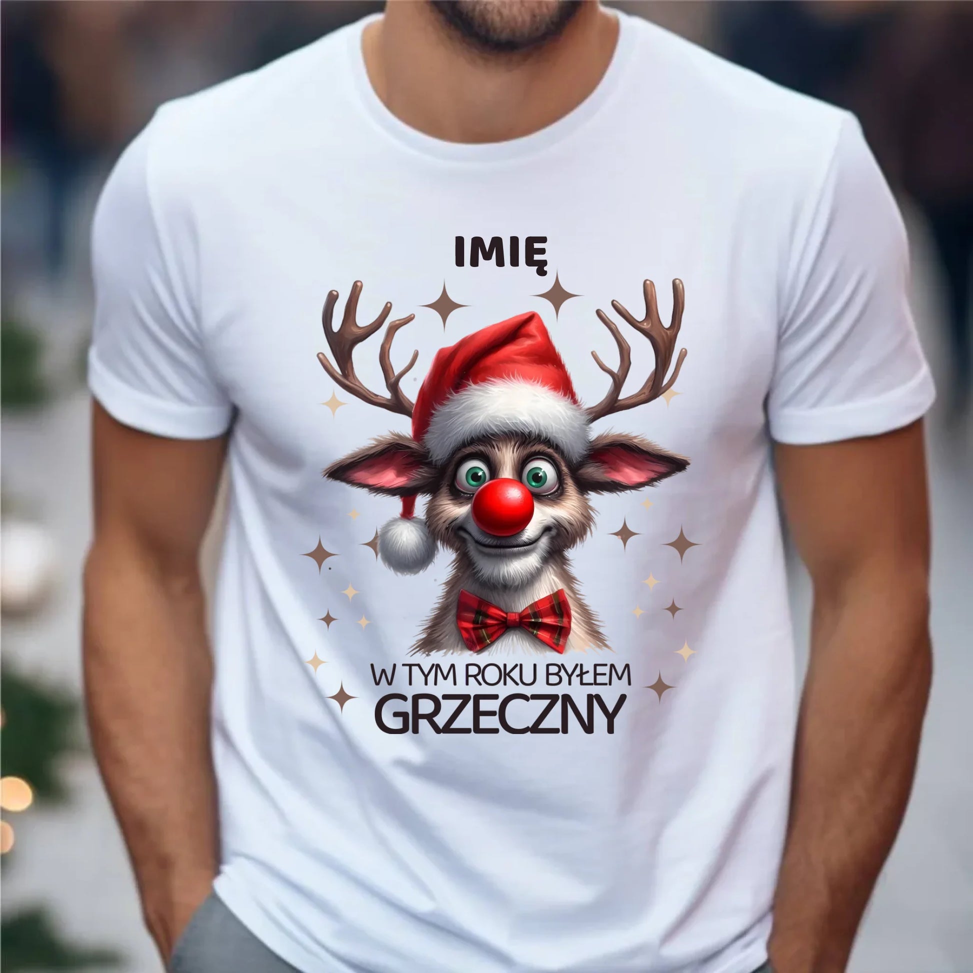 Koszulka męska świąteczna - Renifer W tym roku byłem grzeczny - personalizowana BN96 - StoryCups.pl