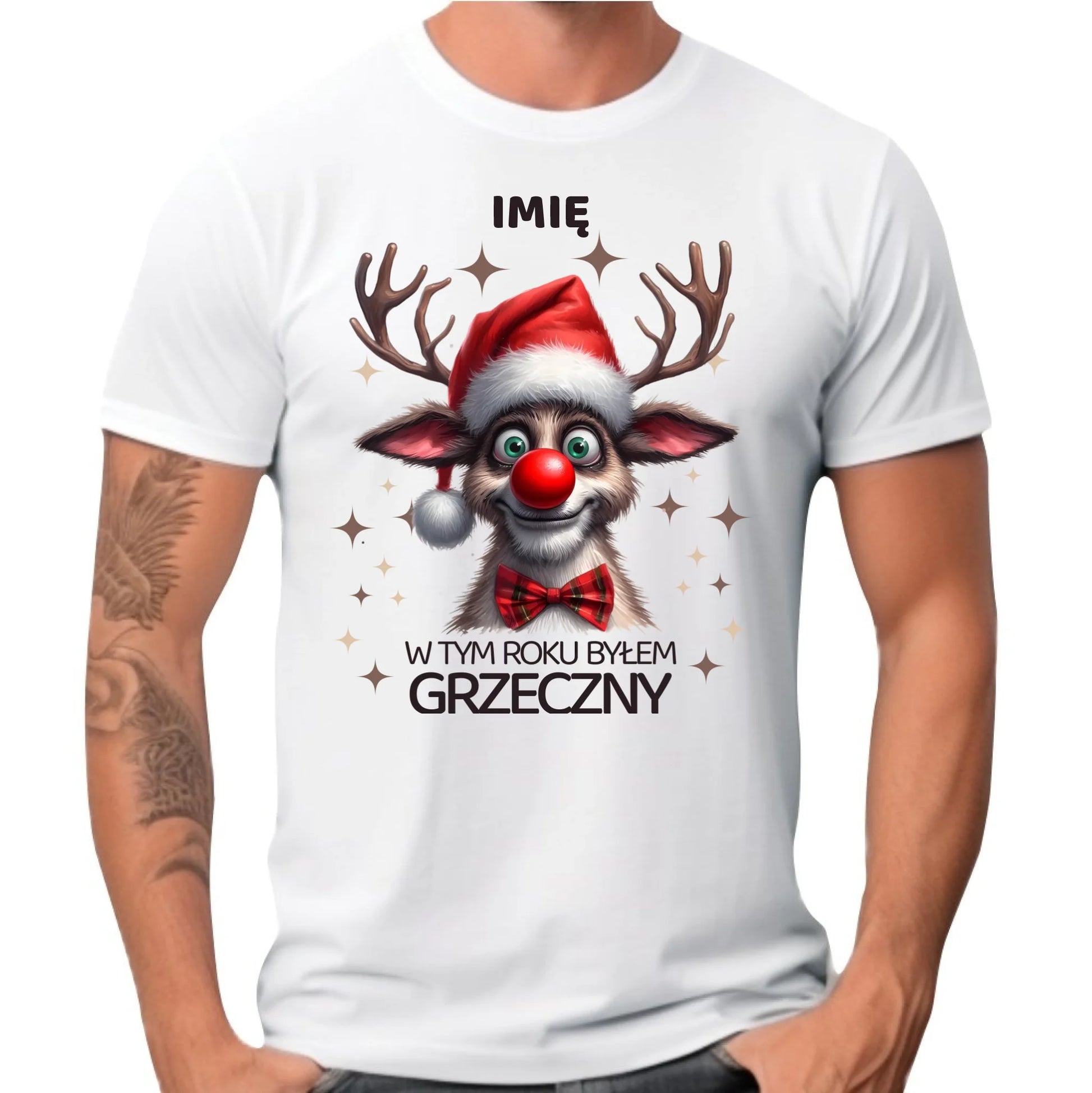 Koszulka męska świąteczna - Renifer W tym roku byłem grzeczny - personalizowana BN96 - StoryCups.pl