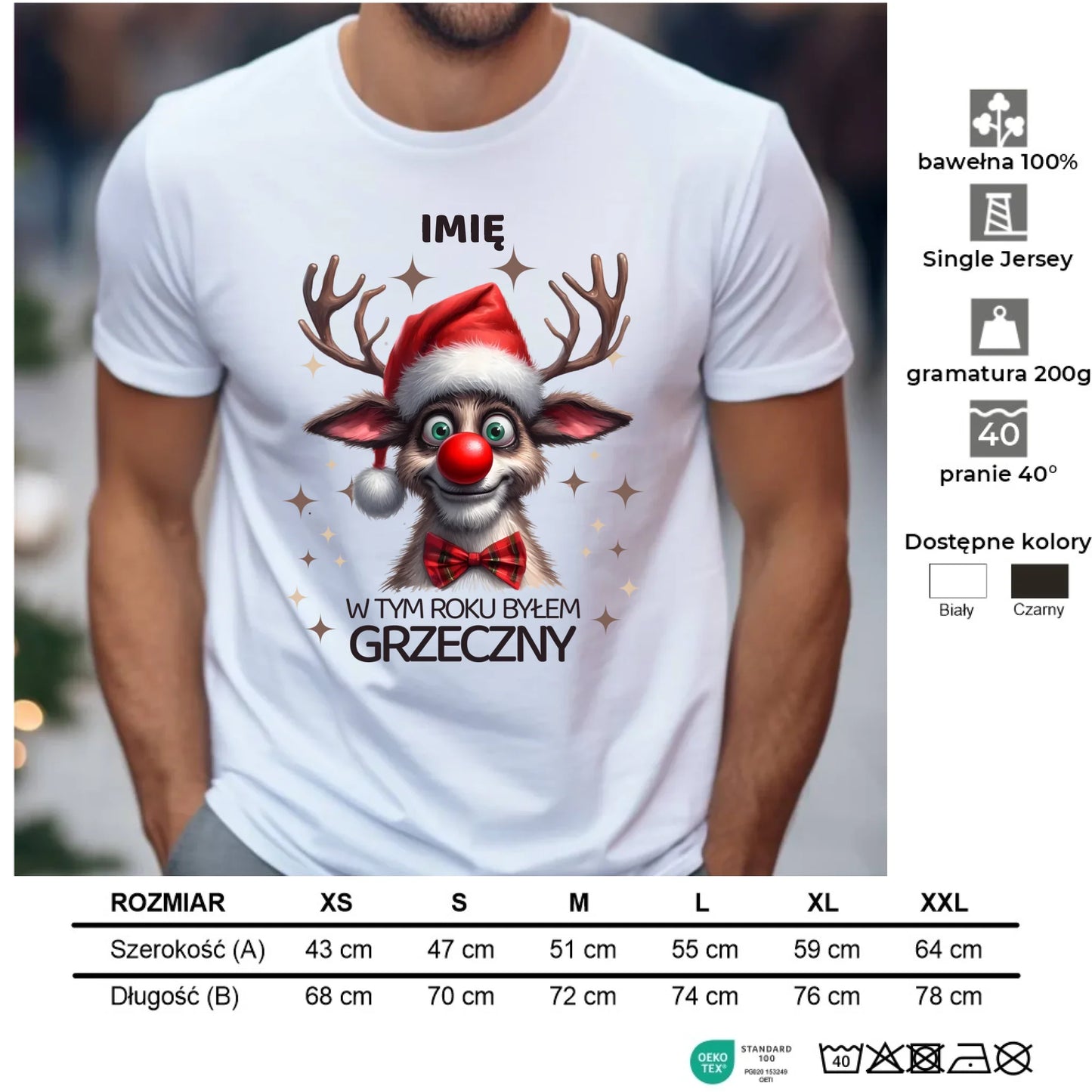 Koszulka męska świąteczna - Renifer W tym roku byłem grzeczny - personalizowana BN96 - StoryCups.pl