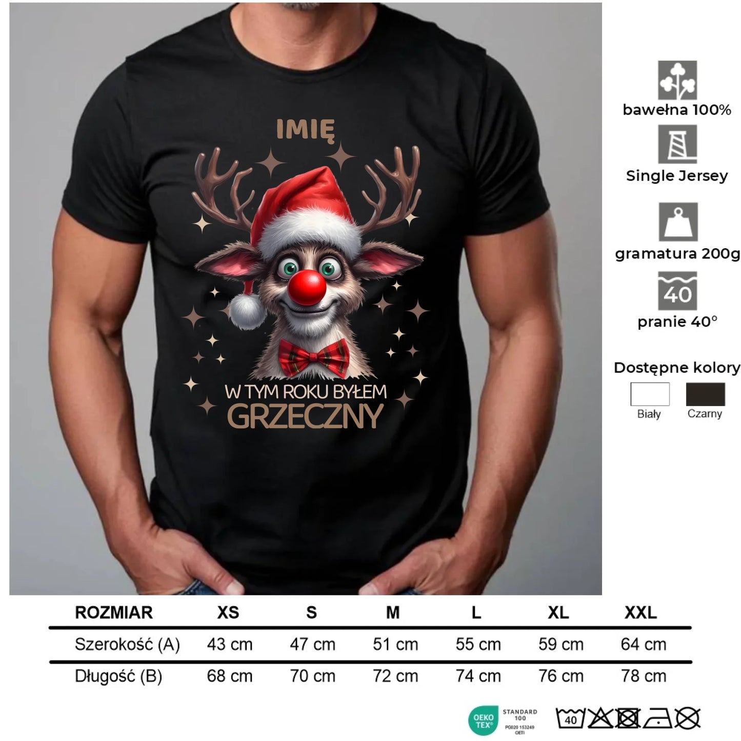 Koszulka męska świąteczna - Renifer W tym roku byłem grzeczny - personalizowana BN96 - StoryCups.pl