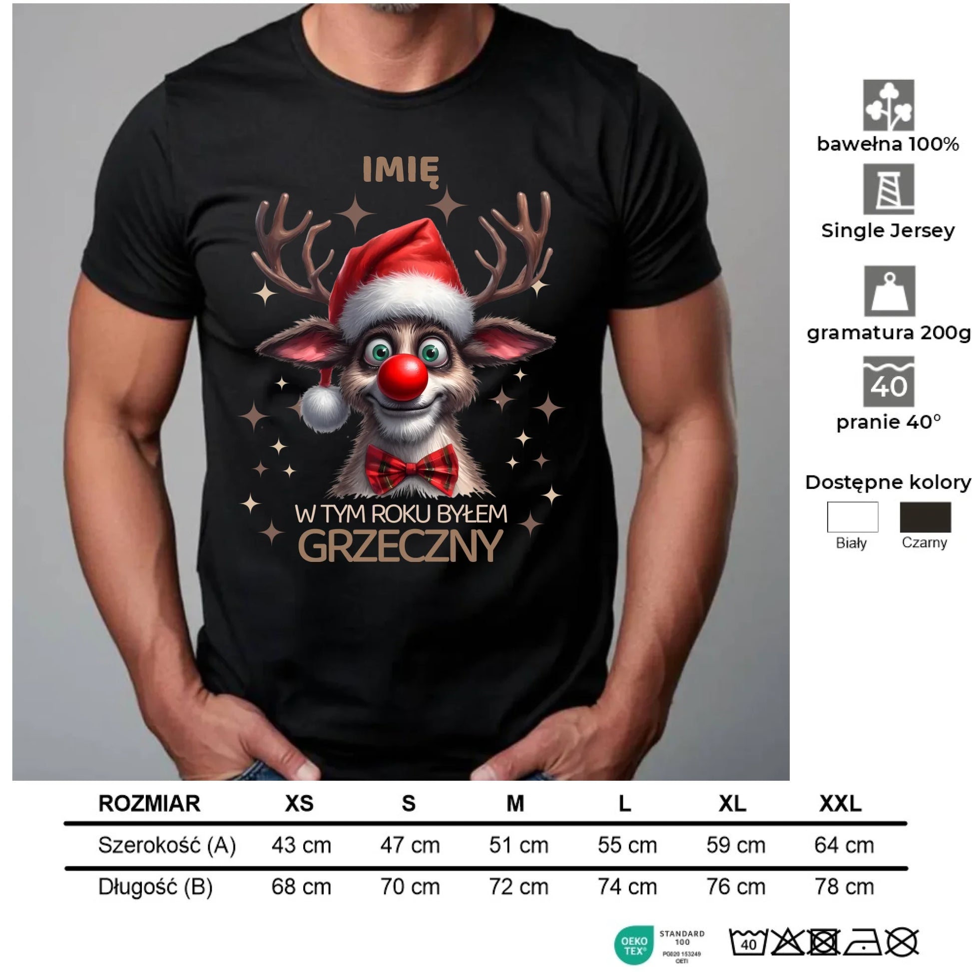 Koszulka męska świąteczna - Renifer W tym roku byłem grzeczny - personalizowana BN96 - StoryCups.pl