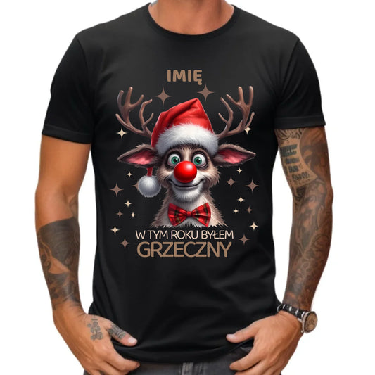 Koszulka męska świąteczna - Renifer W tym roku byłem grzeczny - personalizowana BN96