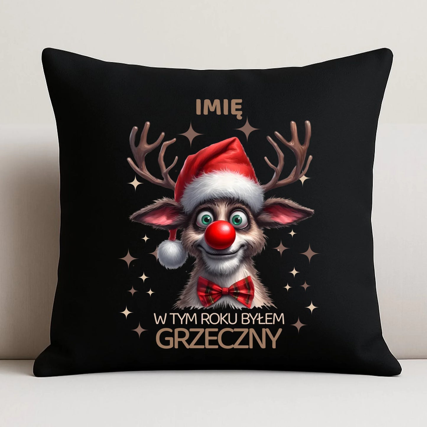 Poduszka dekoracyjna świąteczna - Renifer W tym roku byłem grzeczny - personalizowana BN96