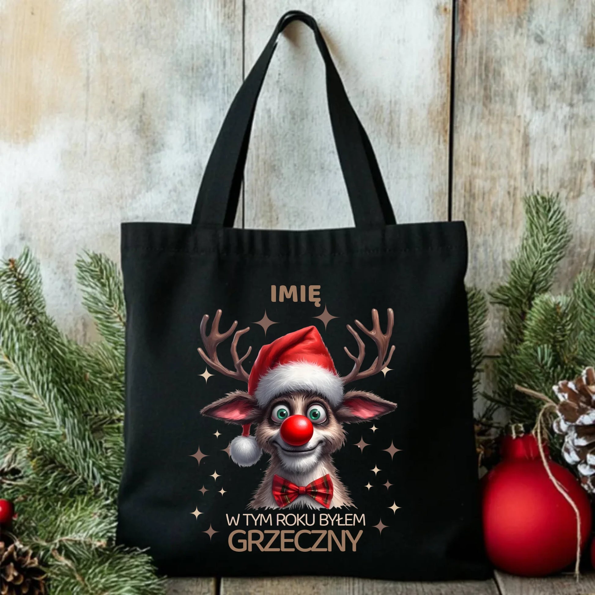 Torba świąteczna - Renifer W tym roku byłem grzeczny - personalizowana BN96 - StoryCups.pl