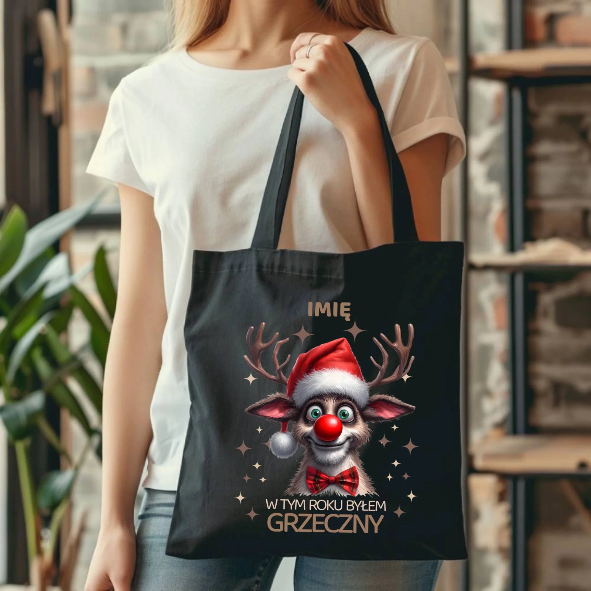 Torba świąteczna - Renifer W tym roku byłem grzeczny - personalizowana BN96 - StoryCups.pl