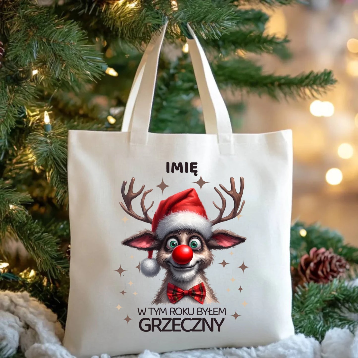 Torba świąteczna - Renifer W tym roku byłem grzeczny - personalizowana BN96 - StoryCups.pl