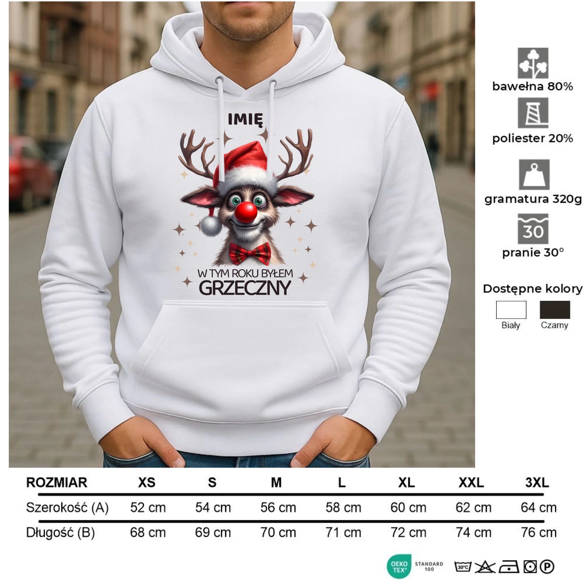 Bluza męska z kapturem świąteczna - Renifer W tym roku byłem grzeczny - personalizowana BN96 - StoryCups.pl