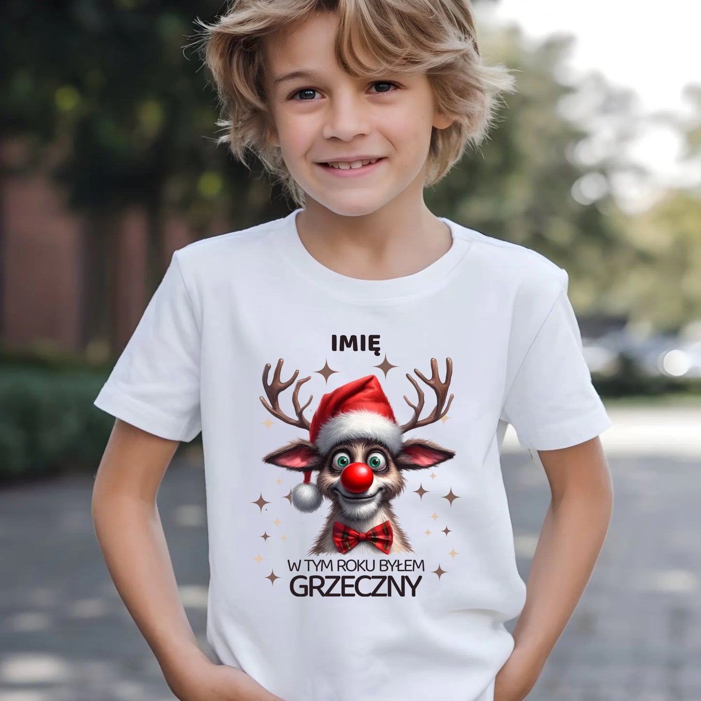 Koszulka dziecięca świąteczna - Renifer W tym roku byłem grzeczny - personalizowana BN96 - StoryCups.pl
