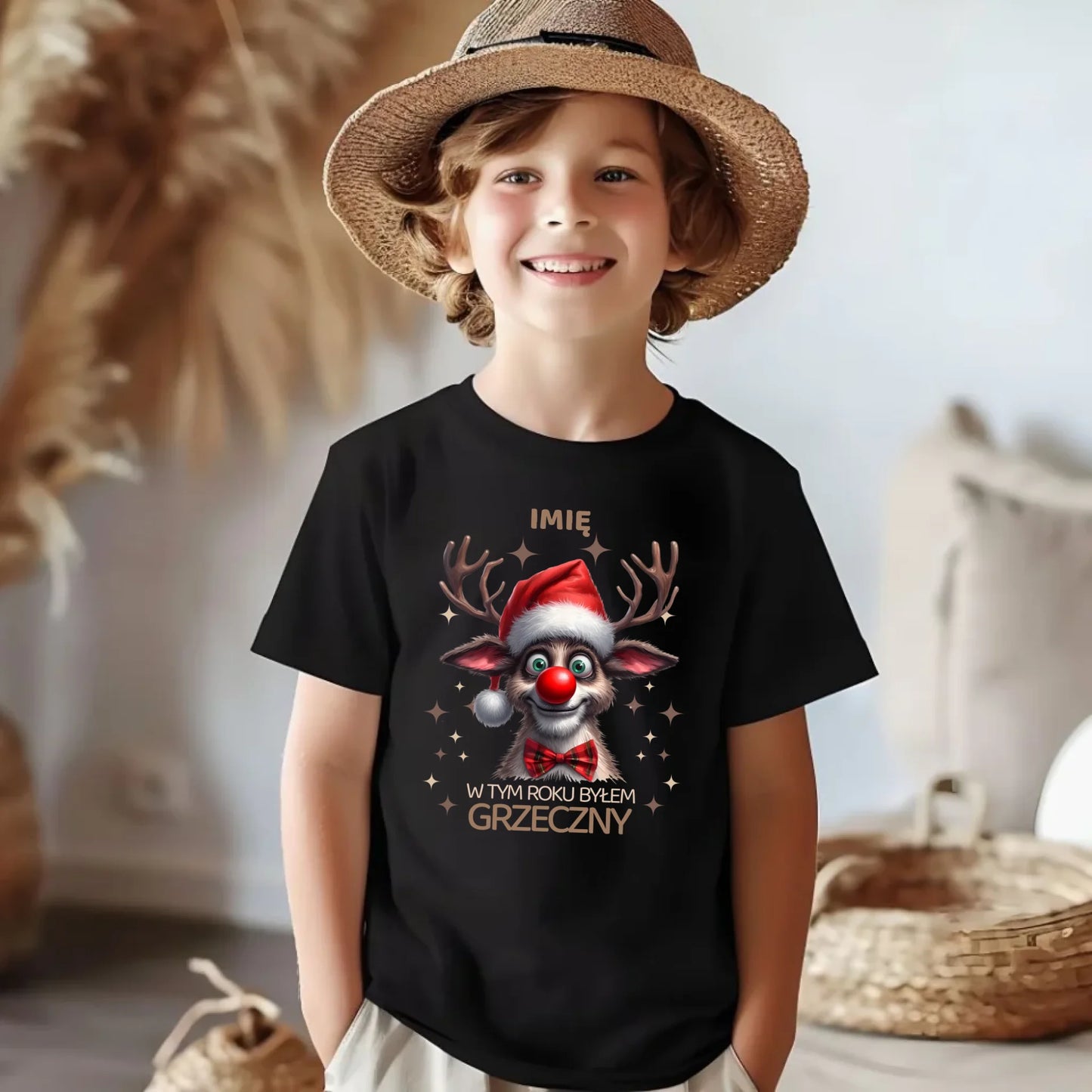 Koszulka dziecięca świąteczna - Renifer W tym roku byłem grzeczny - personalizowana BN96 - StoryCups.pl