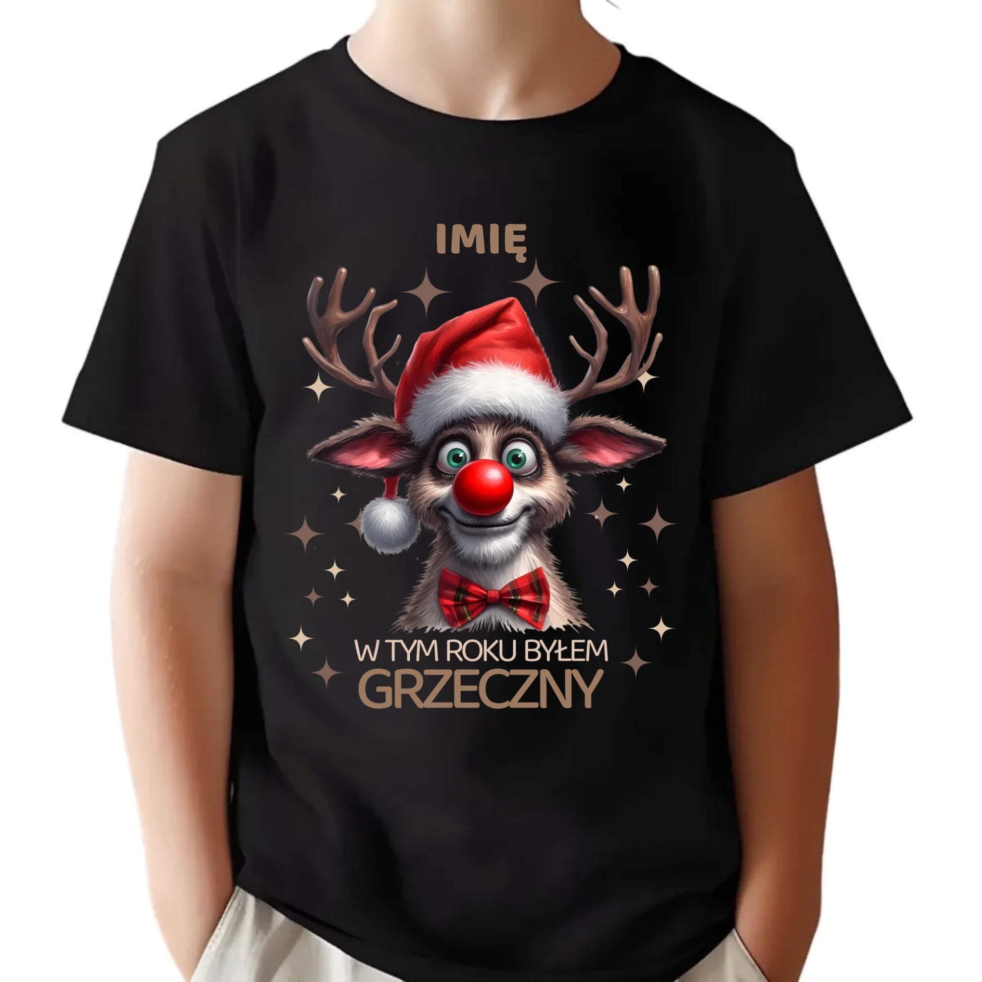 Koszulka dziecięca świąteczna - Renifer W tym roku byłem grzeczny - personalizowana BN96 - StoryCups.pl