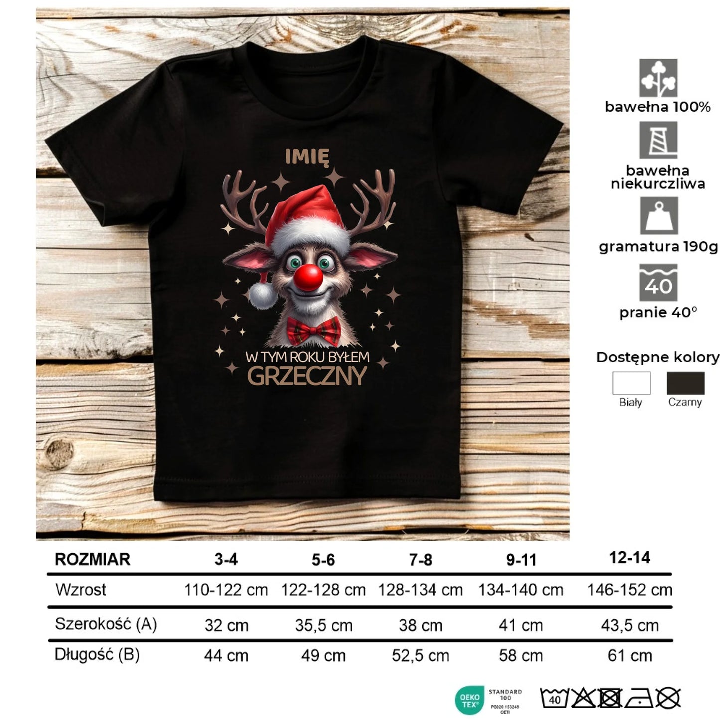 Koszulka dziecięca świąteczna - Renifer W tym roku byłem grzeczny - personalizowana BN96 - StoryCups.pl