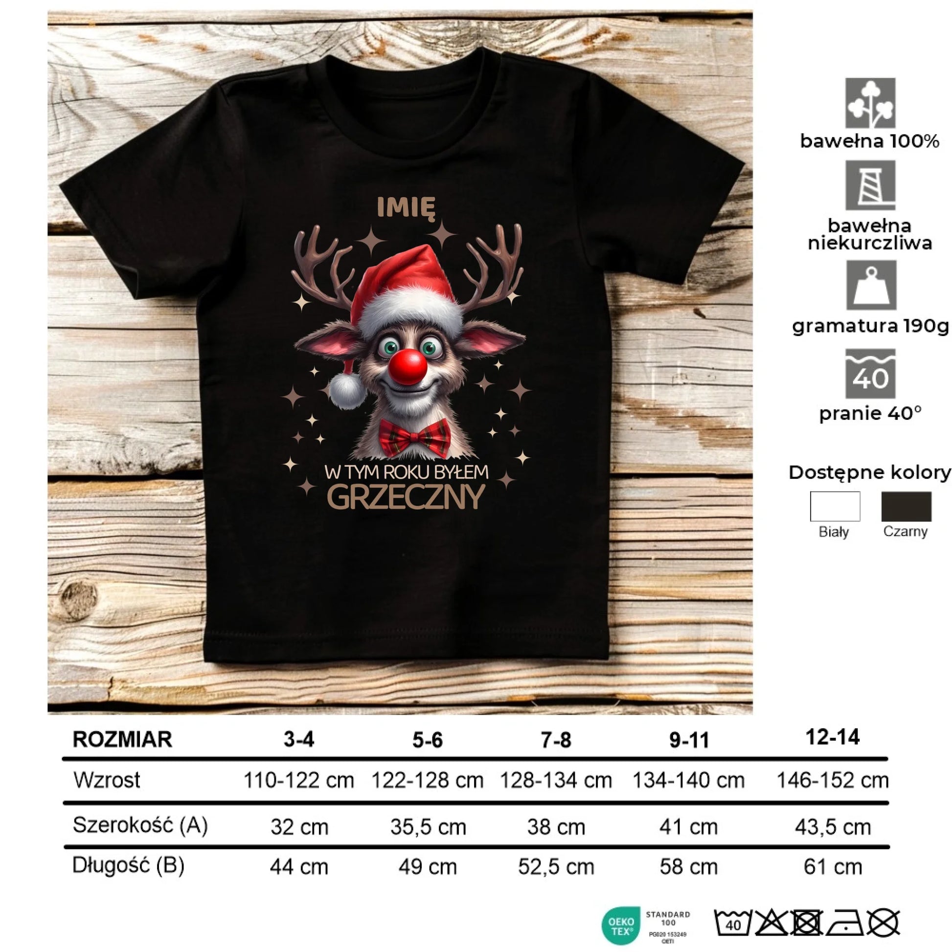 Koszulka dziecięca świąteczna - Renifer W tym roku byłem grzeczny - personalizowana BN96 - StoryCups.pl