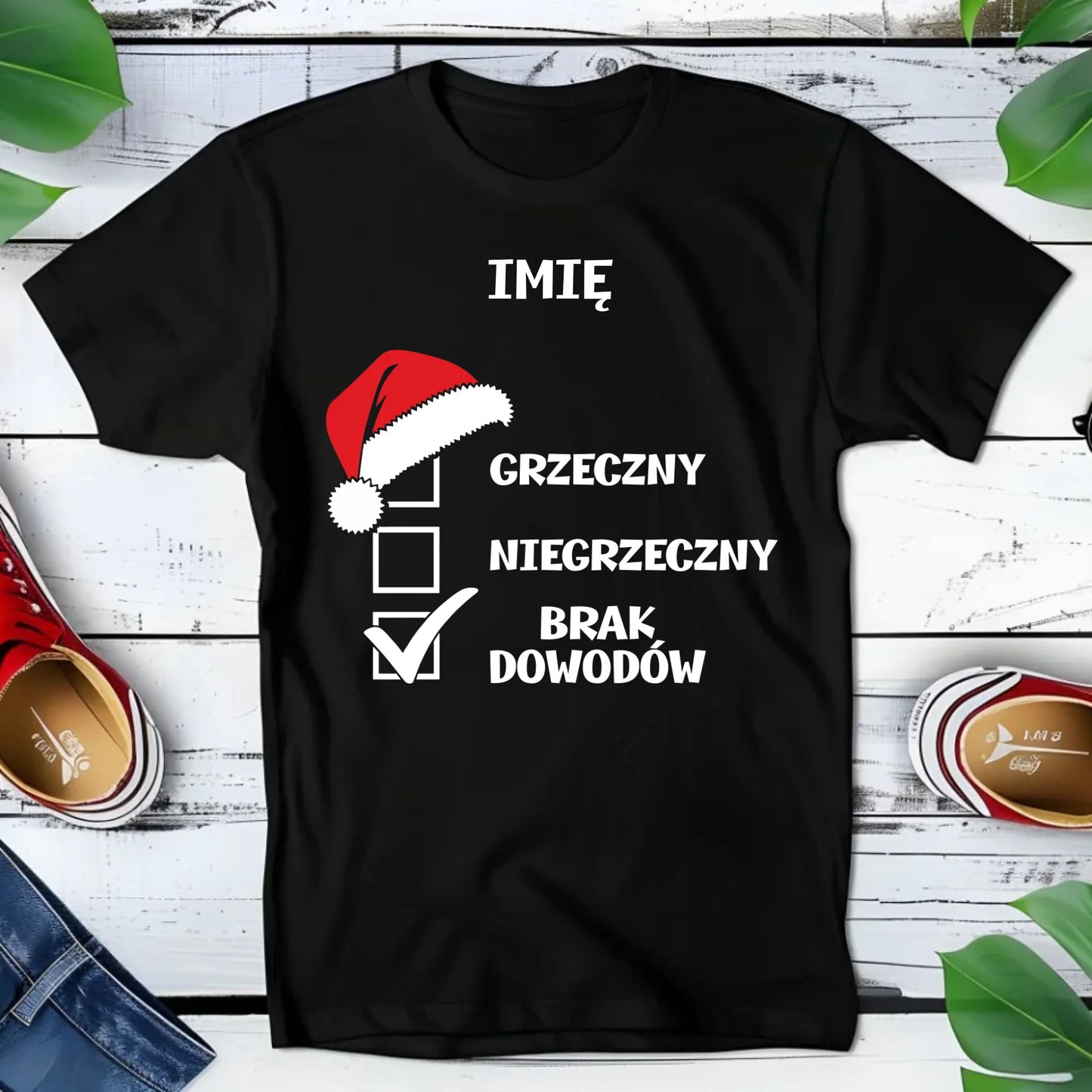 Koszulka dziecięca świąteczna dla chłopca - Grzeczny niegrzeczny brak dowodów - personalizowana BN99 - StoryCups.pl