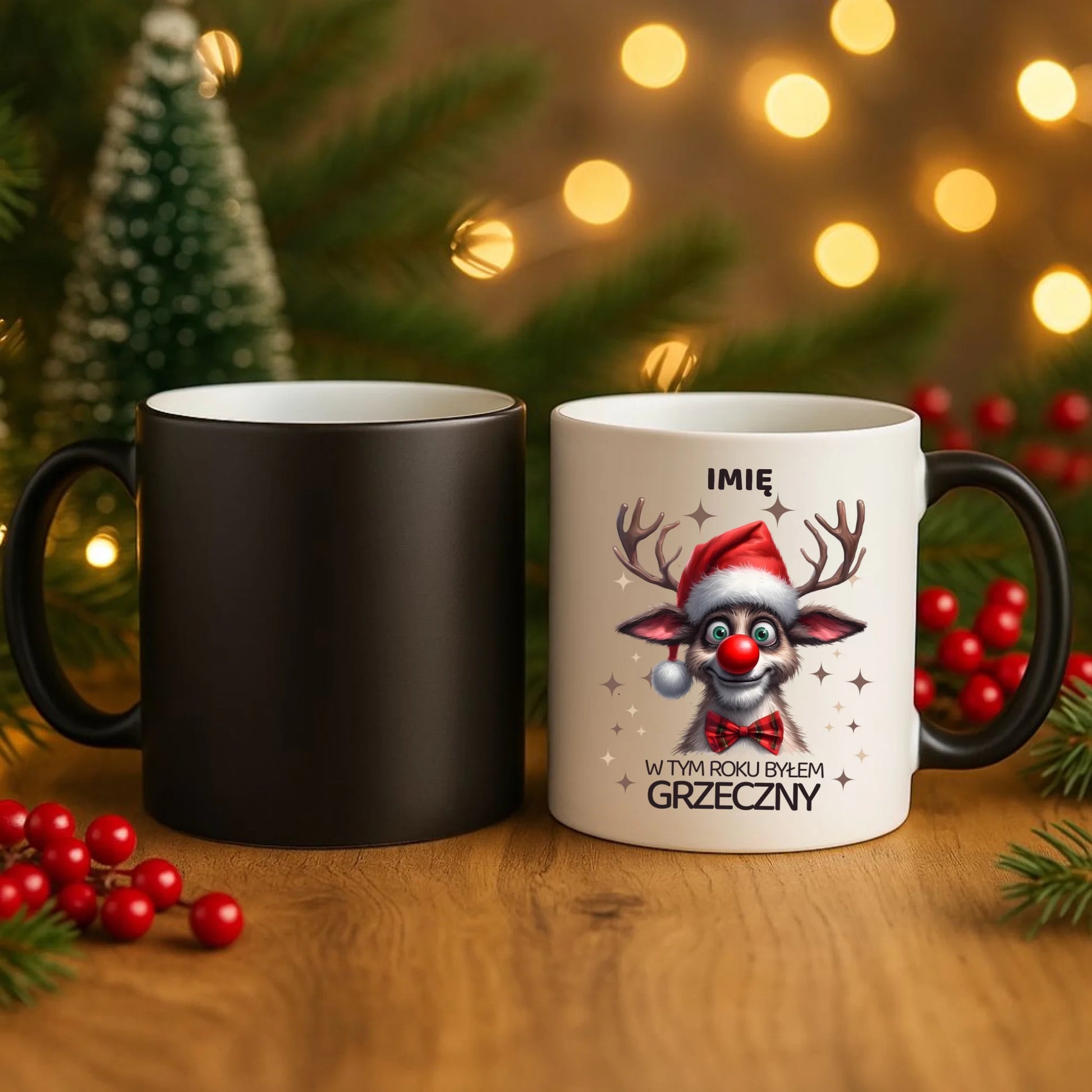 Kubek magiczny świąteczny - Renifer W tym roku byłem grzeczny - personalizowany BN96 - StoryCups.pl
