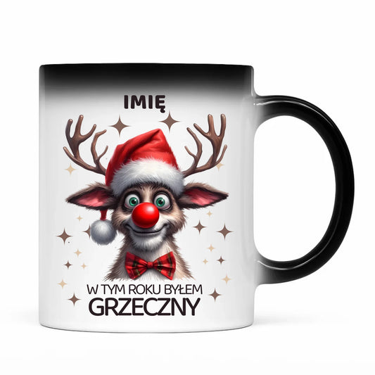 Kubek magiczny świąteczny - Renifer W tym roku byłem grzeczny - personalizowany BN96 - StoryCups.pl