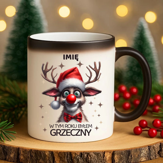 Kubek magiczny świąteczny - Renifer W tym roku byłem grzeczny - personalizowany BN96 - StoryCups.pl
