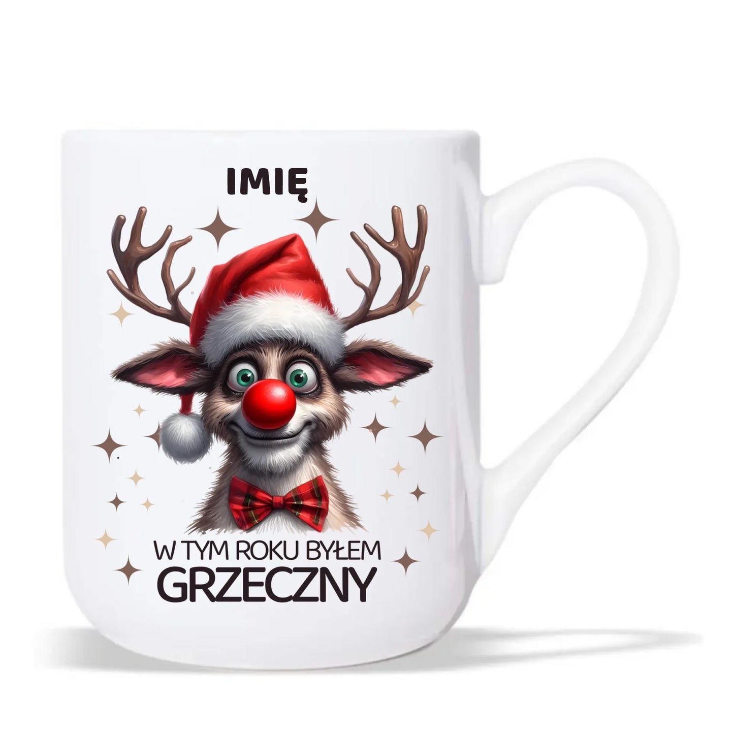 Kubek elegant świąteczny - Renifer W tym roku byłem grzeczny - personalizowany BN96 - StoryCups.pl
