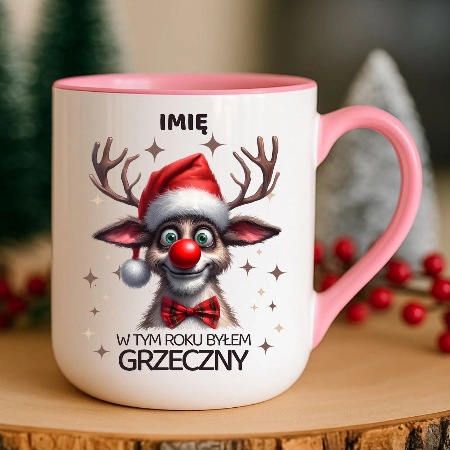 Kubek elegant świąteczny - Renifer W tym roku byłem grzeczny - personalizowany BN96 - StoryCups.pl