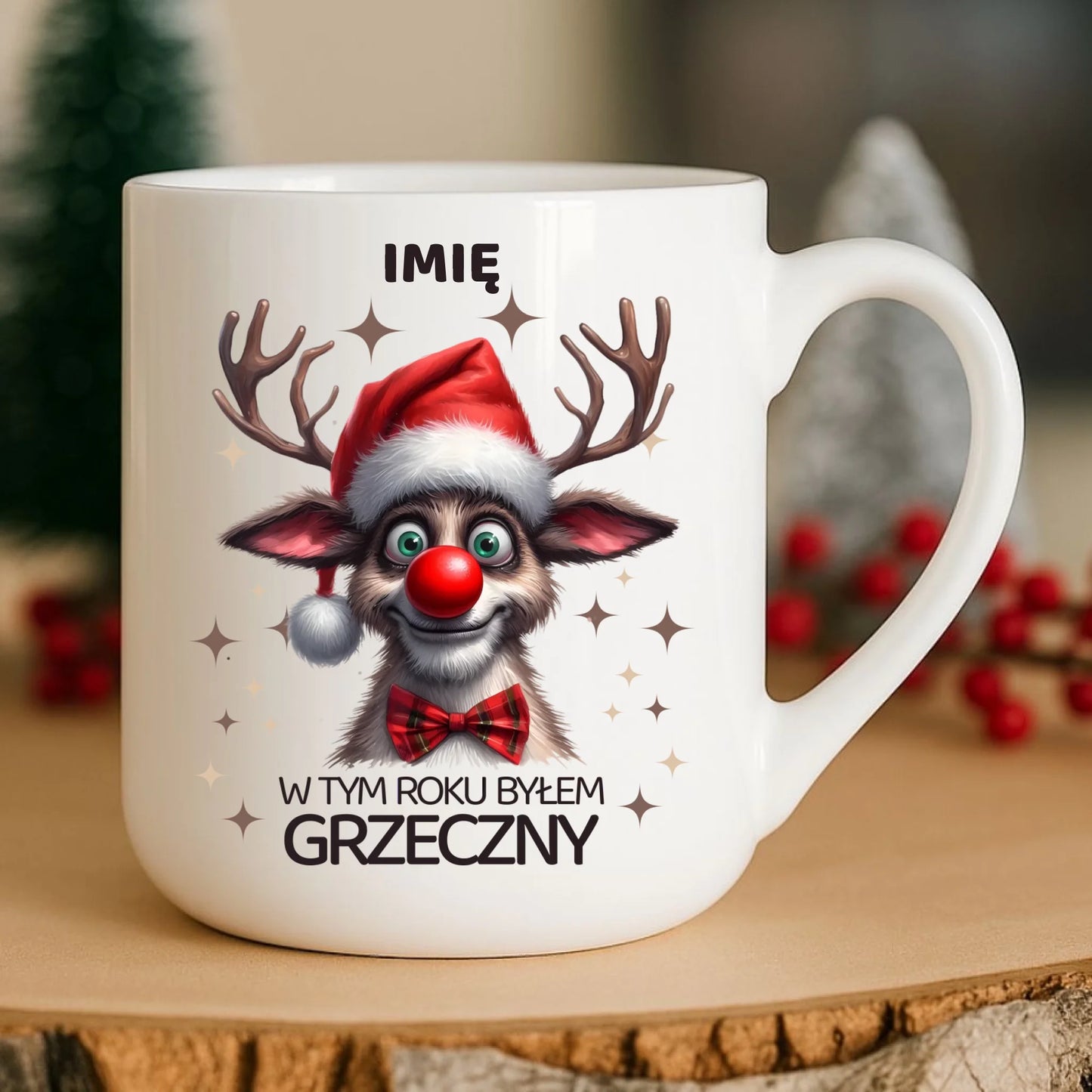 Kubek elegant świąteczny - Renifer W tym roku byłem grzeczny - personalizowany BN96 - StoryCups.pl