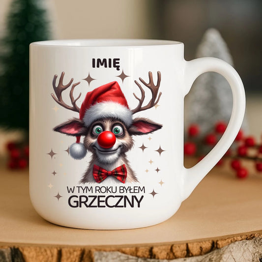 Kubek elegant świąteczny - Renifer W tym roku byłem grzeczny - personalizowany BN96 - StoryCups.pl