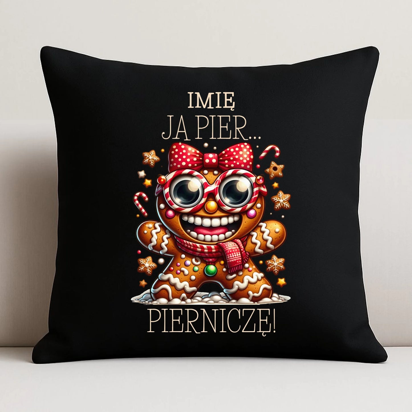 Poduszka dekoracyjna świąteczna - Babeczka Ja pierniczę - personalizowana BN95 - StoryCups.pl
