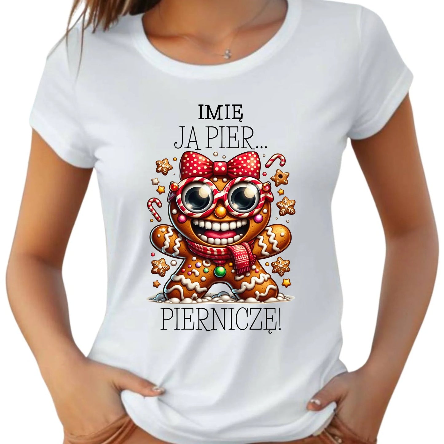 Koszulka damska świąteczna - Babeczka Ja pierniczę - personalizowana BN95 - StoryCups.pl