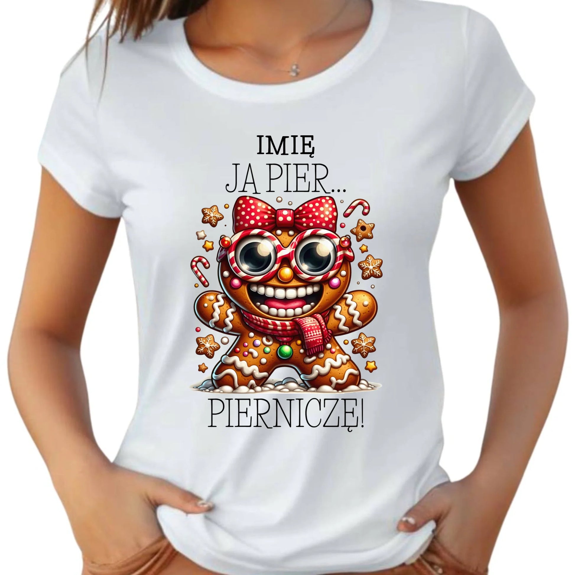 Koszulka damska świąteczna - Babeczka Ja pierniczę - personalizowana BN95 - StoryCups.pl