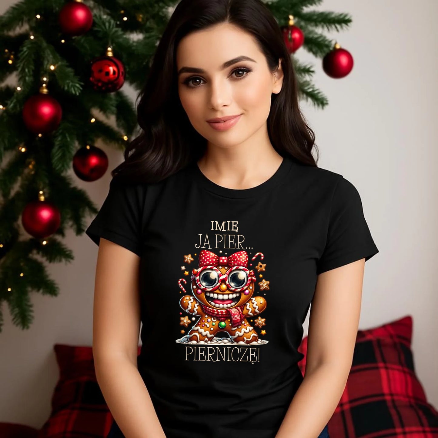 Koszulka damska świąteczna - Babeczka Ja pierniczę - personalizowana BN95 - StoryCups.pl