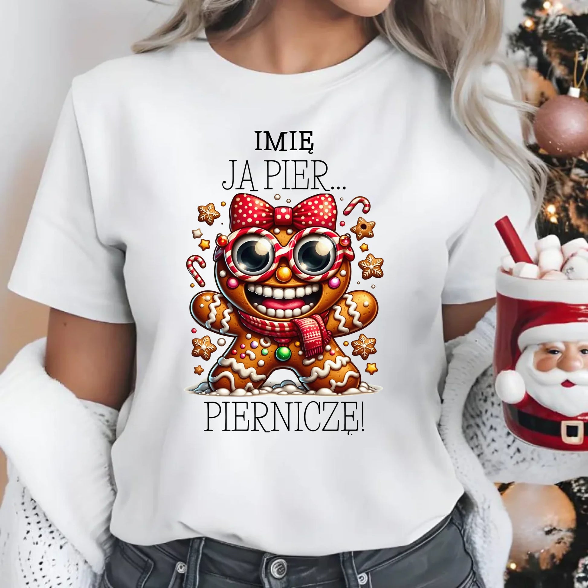 Koszulka damska świąteczna - Babeczka Ja pierniczę - personalizowana BN95 - StoryCups.pl