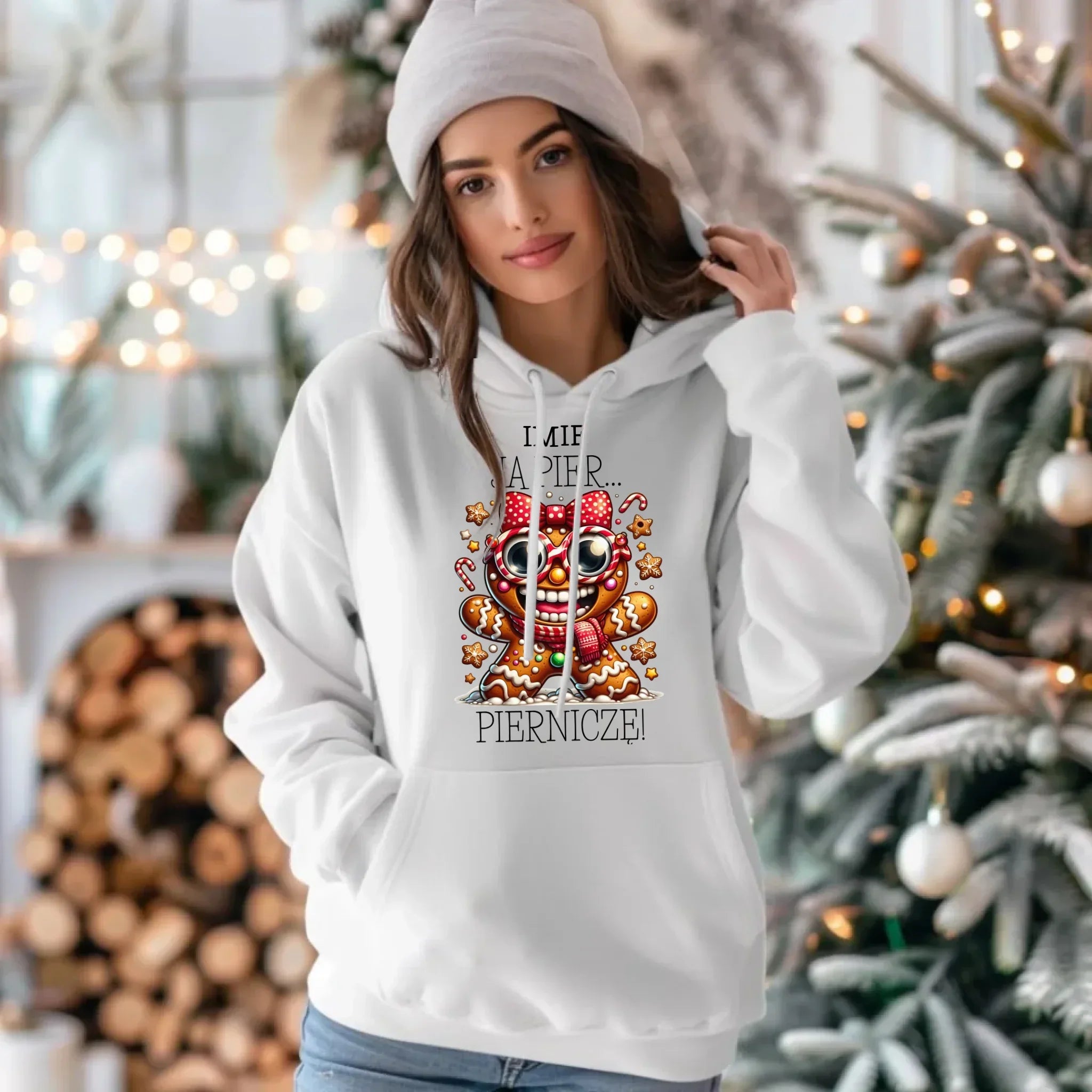 Bluza damska z kapturem świąteczna - Babeczka Ja pierniczę - personalizowana BN95 - StoryCups.pl