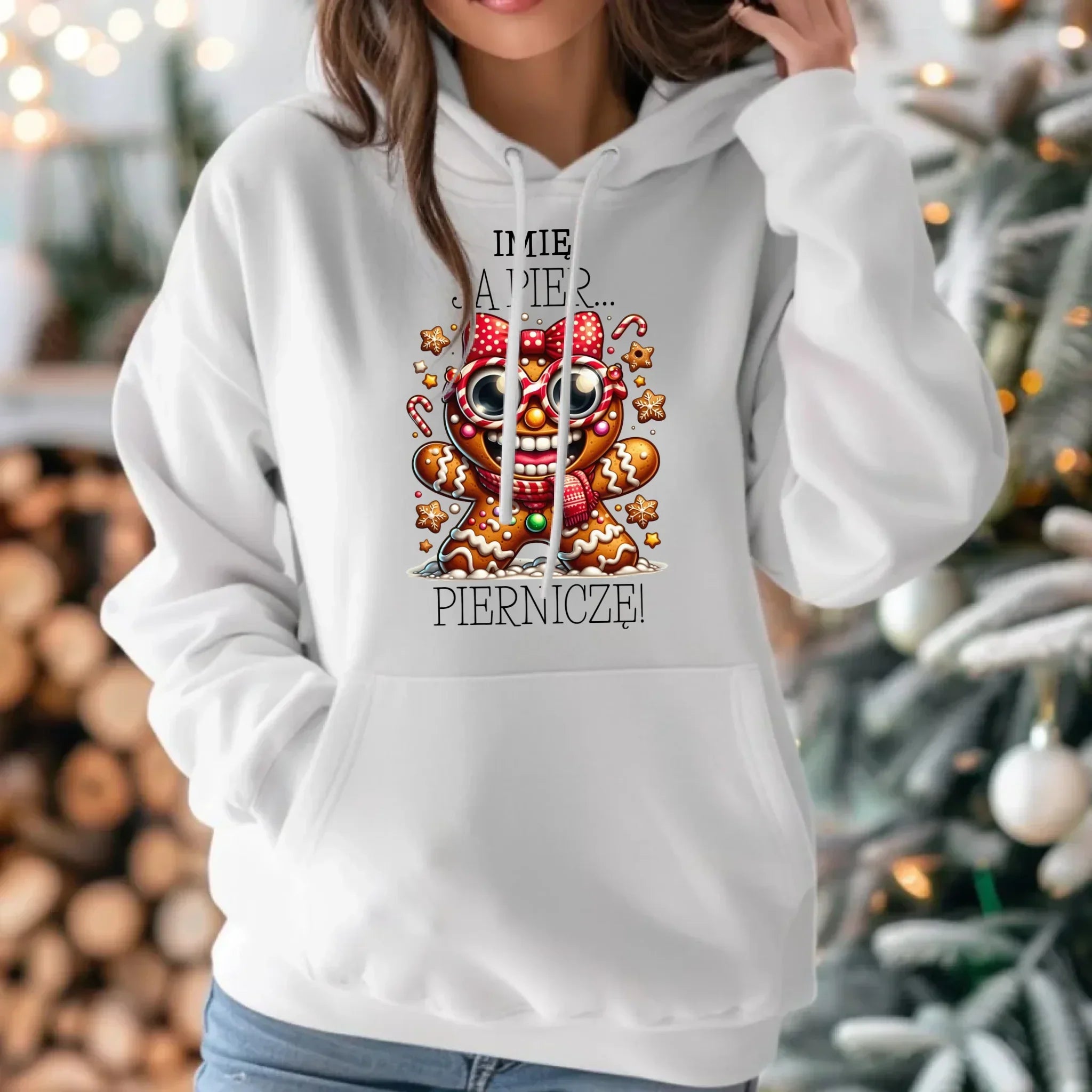 Bluza damska z kapturem świąteczna - Babeczka Ja pierniczę - personalizowana BN95 - StoryCups.pl