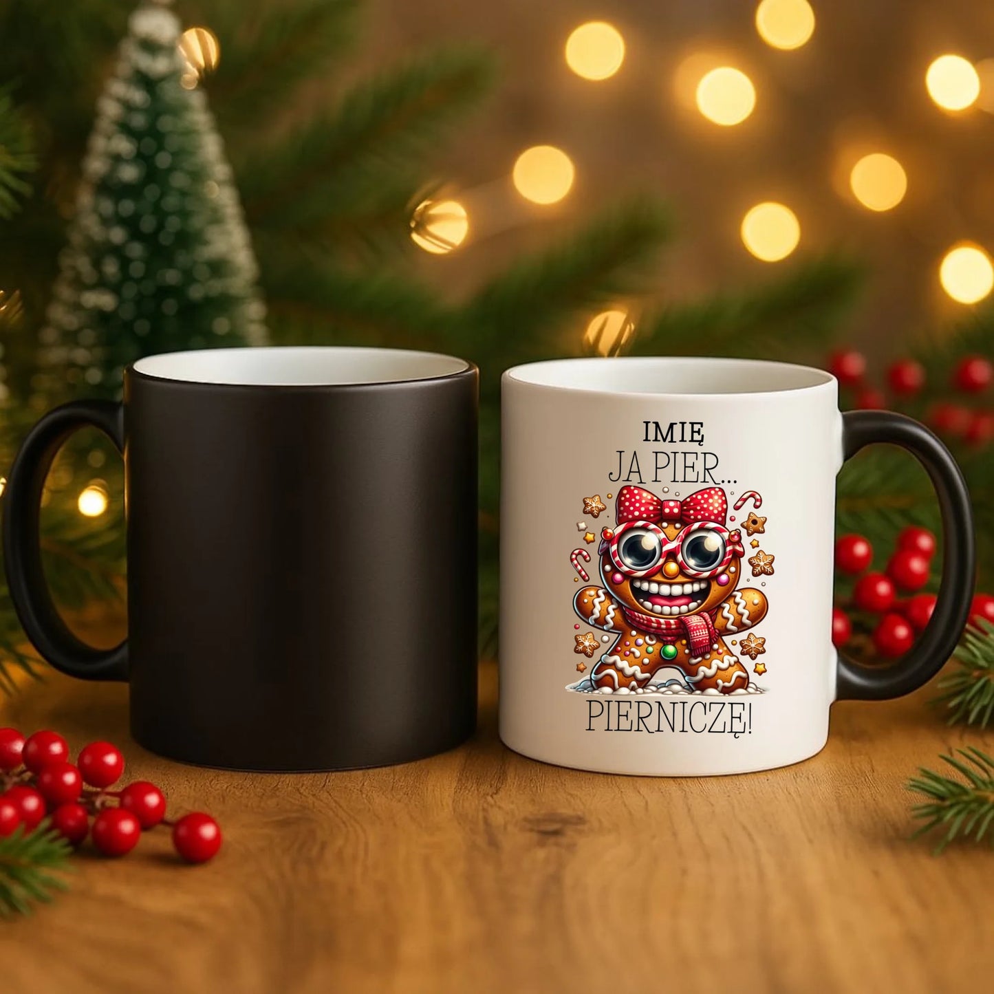 Kubek magiczny świąteczny - Babeczka Ja pierniczę - personalizowany BN95 - StoryCups.pl