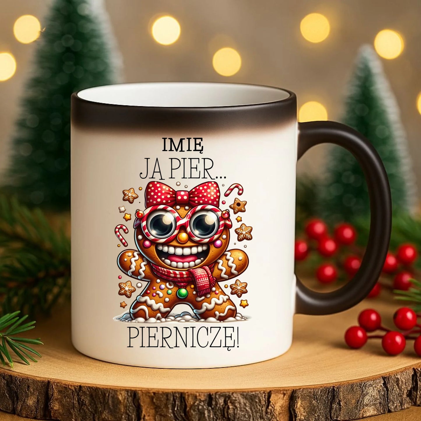 Kubek magiczny świąteczny - Babeczka Ja pierniczę - personalizowany BN95 - StoryCups.pl