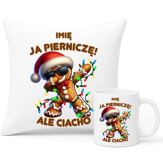 Zestaw poduszka i kubek świąteczny - Piernik Ja pierniczę ale ciacho - personalizowany BN94 - StoryCups.pl