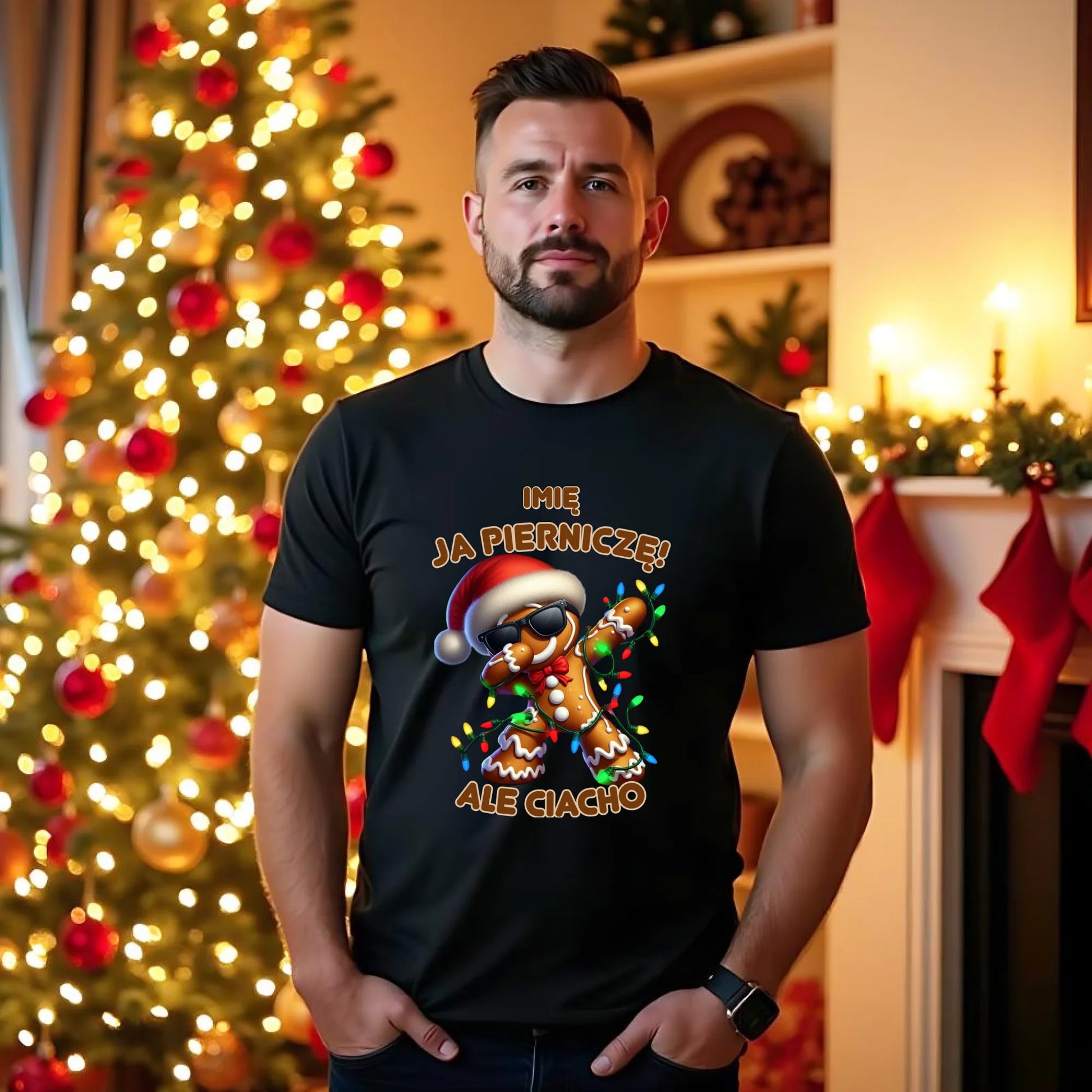 Koszulka męska świąteczna - Piernik Ja pierniczę ale ciacho - personalizowana BN94 - StoryCups.pl