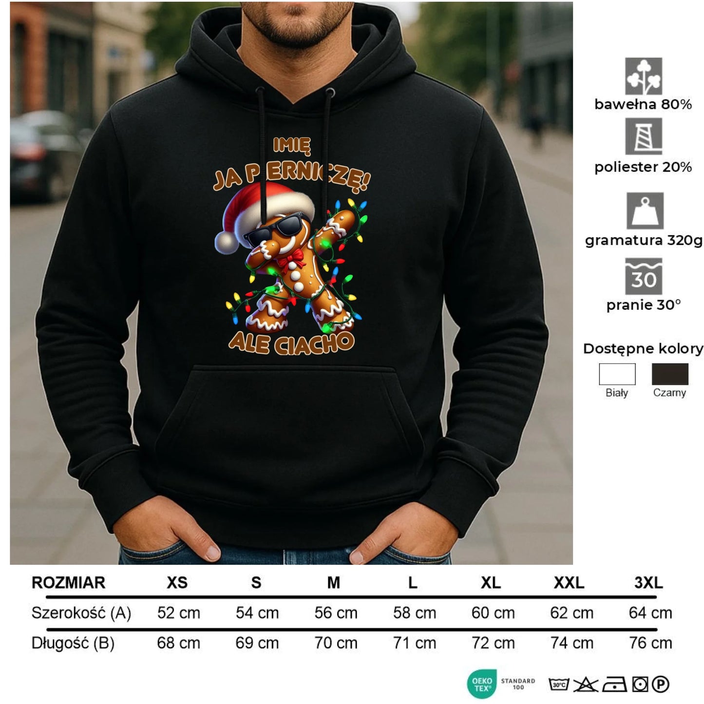 Bluza męska z kapturem świąteczna - Piernik Ja pierniczę ale ciacho - personalizowana BN94 - StoryCups.pl