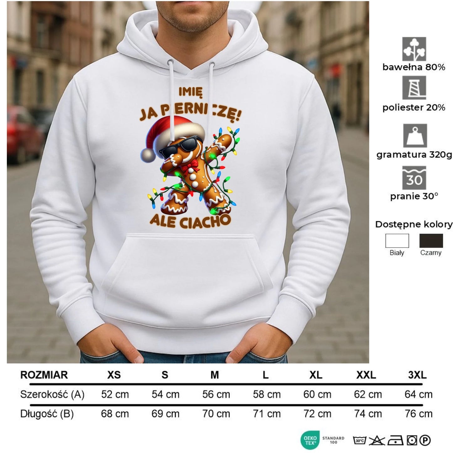 Bluza męska z kapturem świąteczna - Piernik Ja pierniczę ale ciacho - personalizowana BN94 - StoryCups.pl
