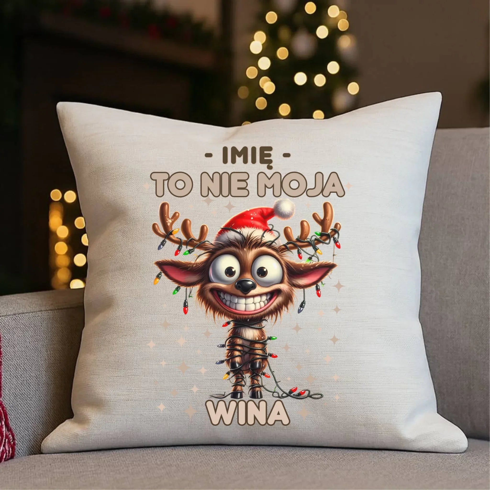 Poduszka świąteczna - Renifer To nie moja wina - personalizowana BN93 - StoryCups.pl