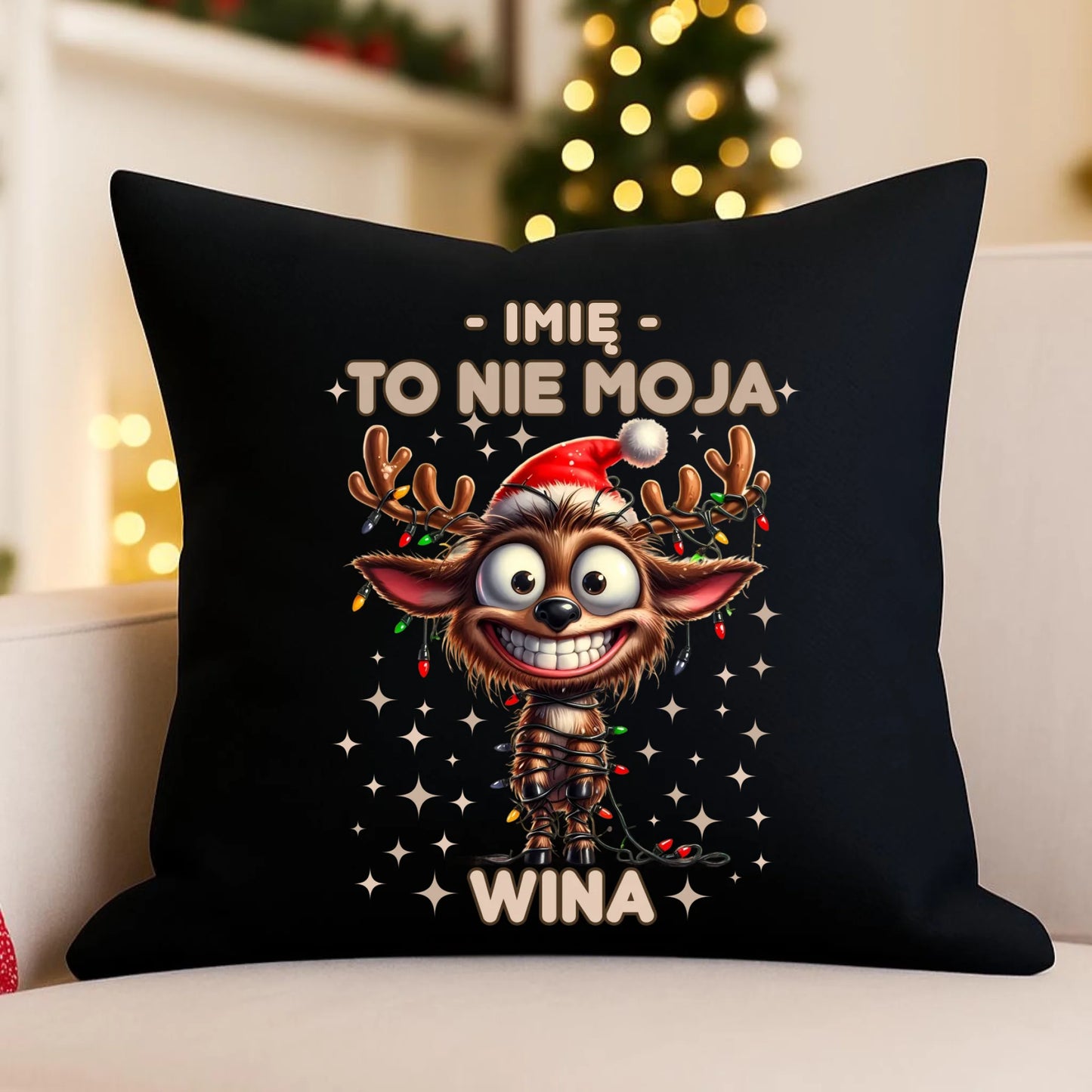 Poduszka dekoracyjna świąteczna - Renifer To nie moja wina - personalizowana BN93 - StoryCups.pl