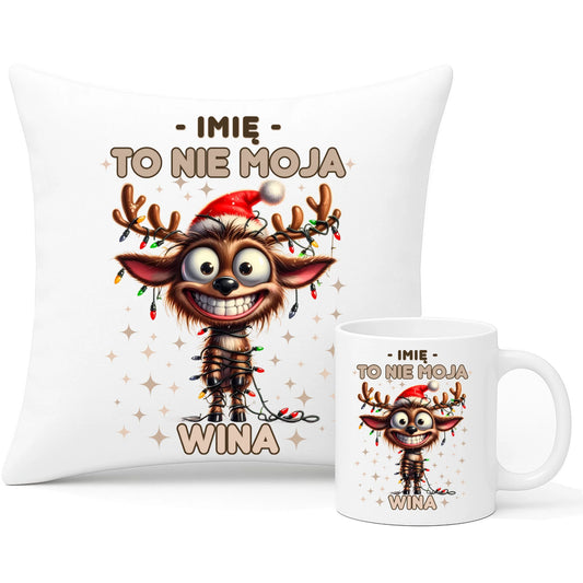 Zestaw poduszka i kubek świąteczny - Renifer To nie moja wina - personalizowany BN93 - StoryCups.pl