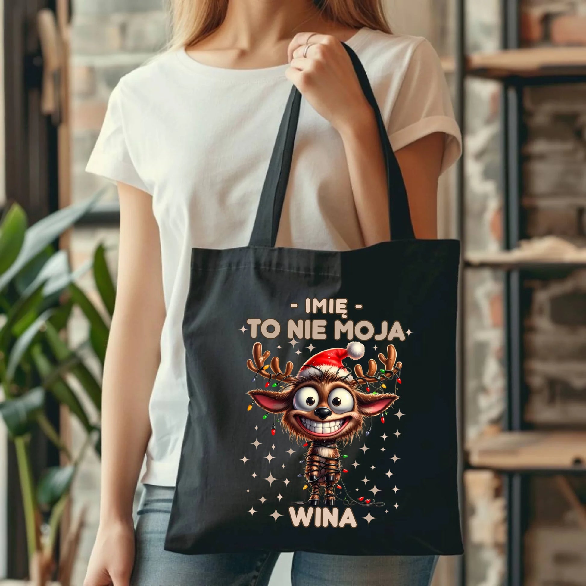 Torba świąteczna - Renifer To nie moja wina - personalizowana BN93 - StoryCups.pl