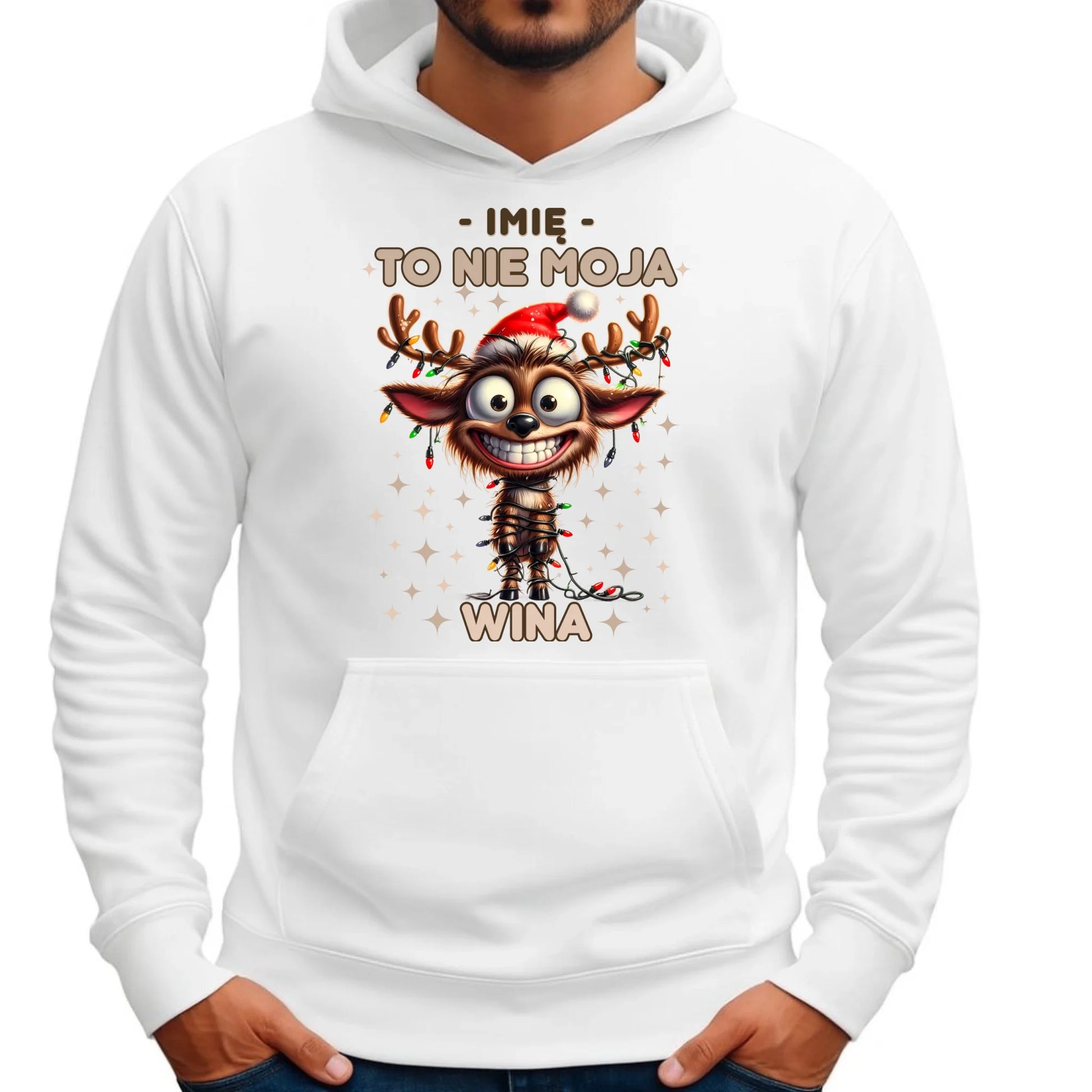 Bluza męska z kapturem świąteczna - Renifer To nie moja wina - personalizowana BN93 - StoryCups.pl