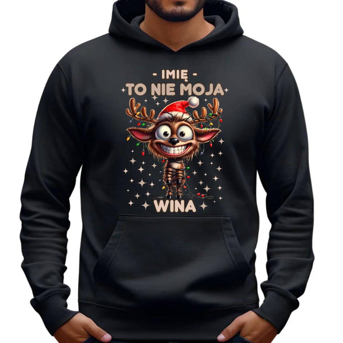 Bluza męska z kapturem świąteczna - Renifer To nie moja wina - personalizowana BN93 - StoryCups.pl