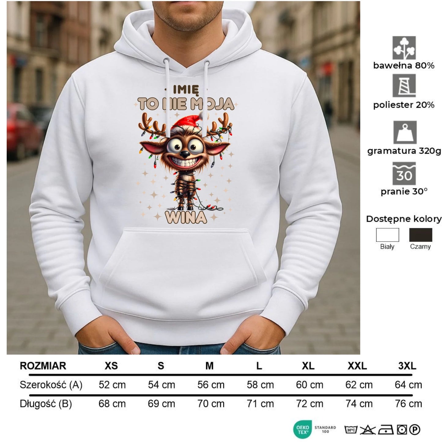 Bluza męska z kapturem świąteczna - Renifer To nie moja wina - personalizowana BN93 - StoryCups.pl