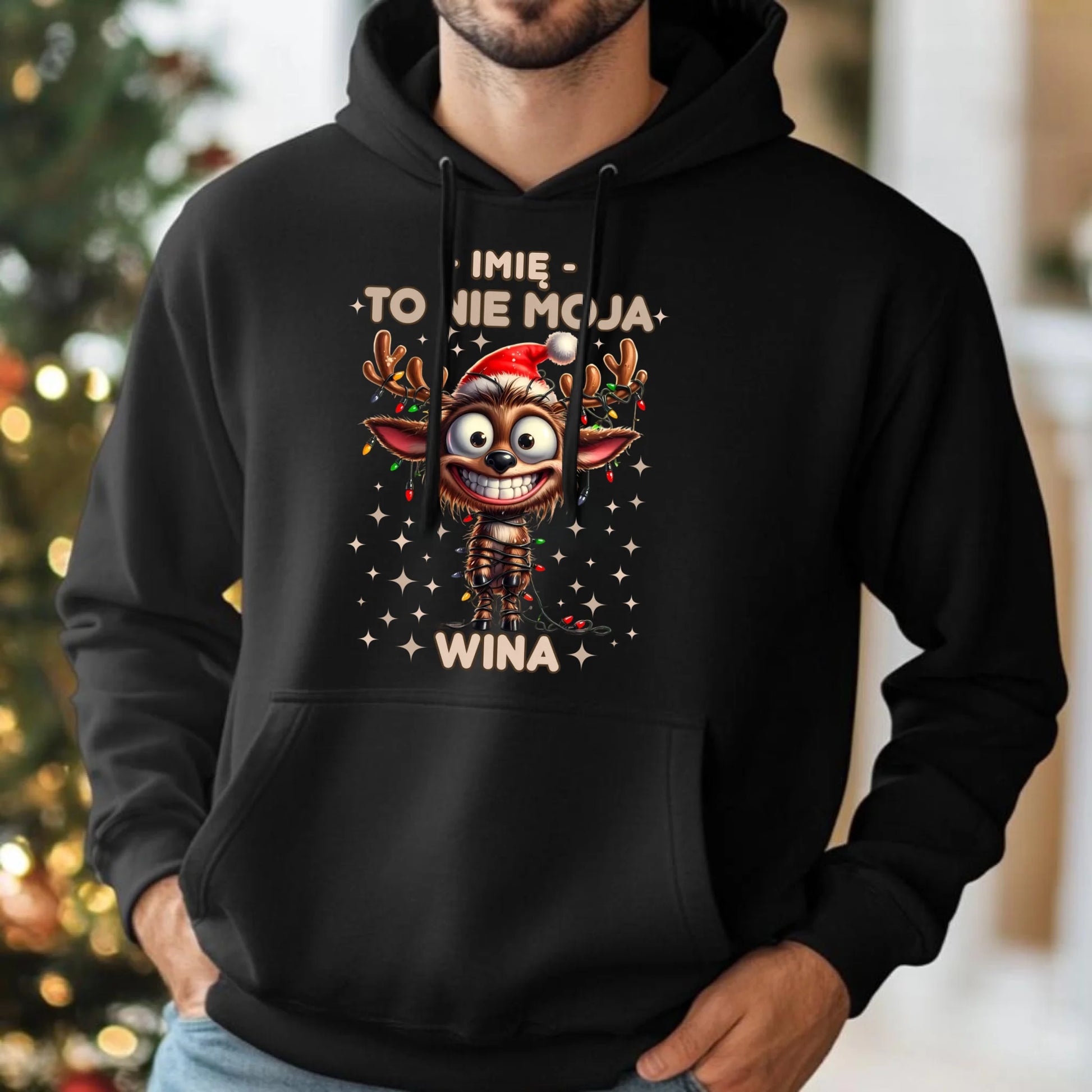 Bluza męska z kapturem świąteczna - Renifer To nie moja wina - personalizowana BN93 - StoryCups.pl