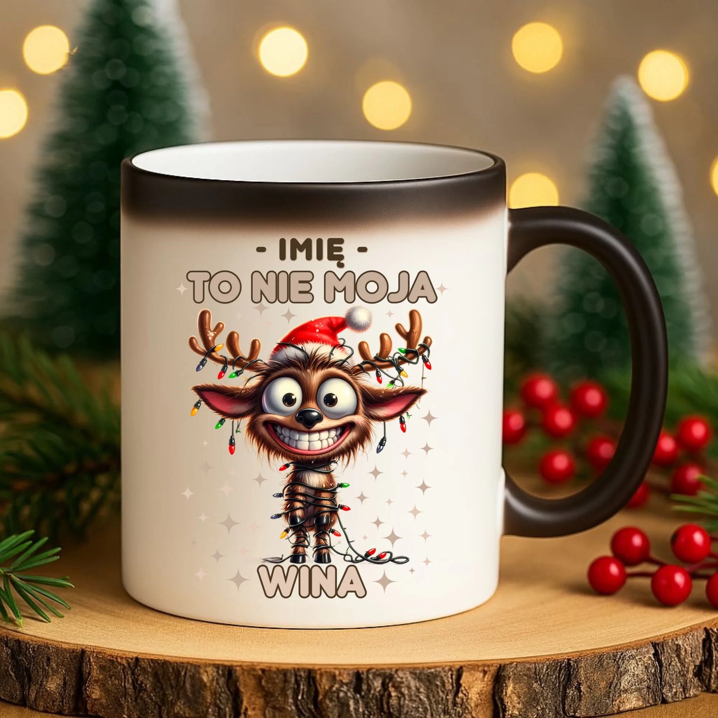 Kubek magiczny świąteczny - Renifer To nie moja wina - personalizowany BN93 - StoryCups.pl