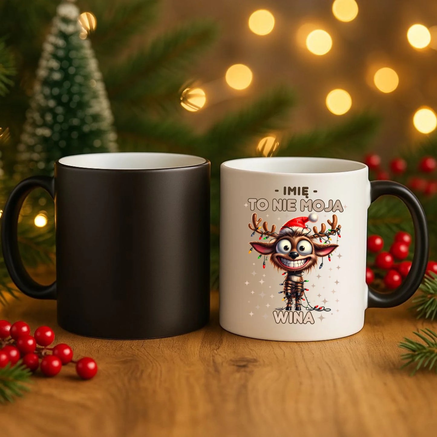 Kubek magiczny świąteczny - Renifer To nie moja wina - personalizowany BN93 - StoryCups.pl