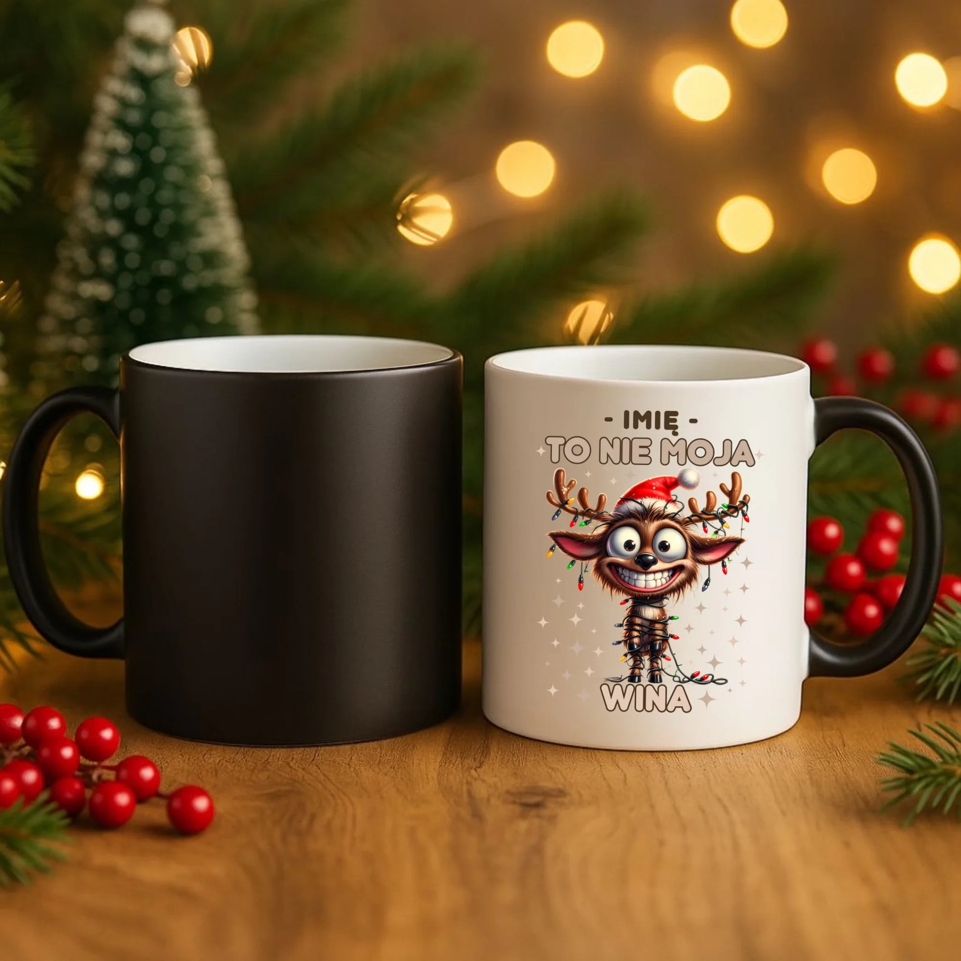 Kubek magiczny świąteczny - Renifer To nie moja wina - personalizowany BN93 - StoryCups.pl