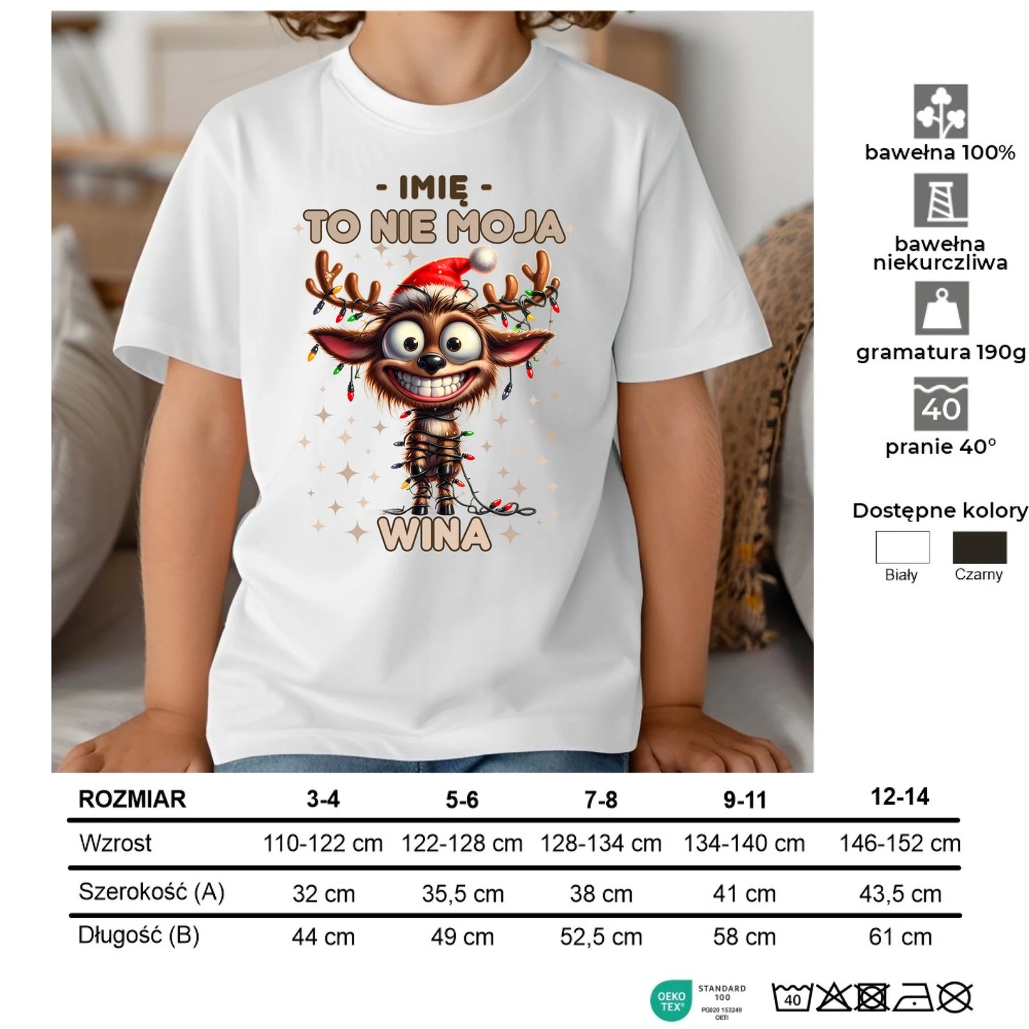 Koszulka dziecięca świąteczna - Renifer To nie moja wina - personalizowana BN93 - StoryCups.pl